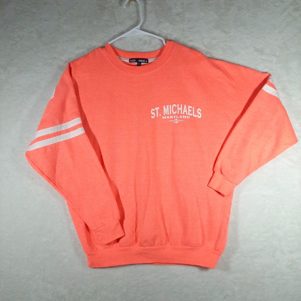 Basix of America St Michaels Maryland Sweatshirt Neon Coral Orange Mens Large